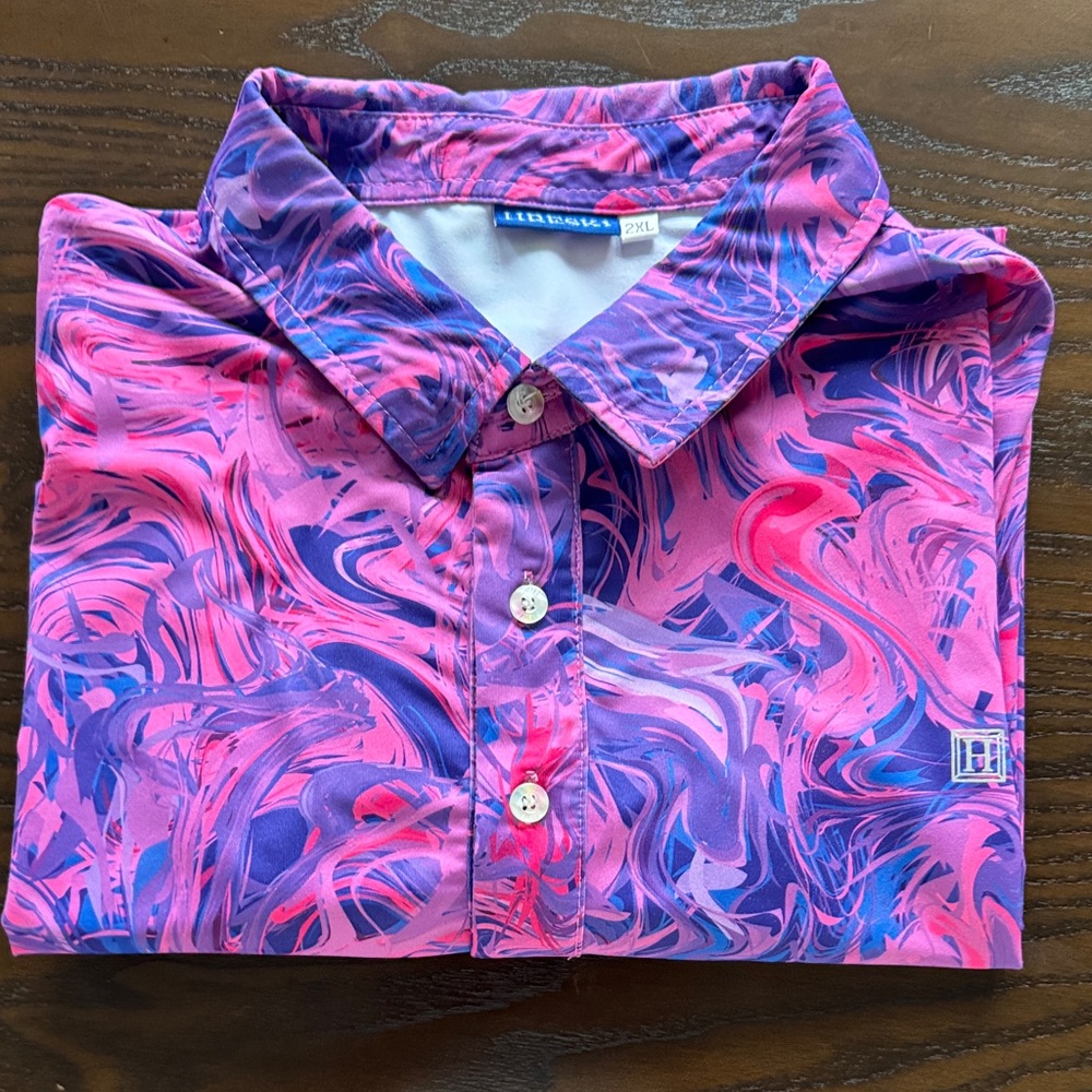 Hreski Men's 2XL Pink and Purple Splash Paint Shirt